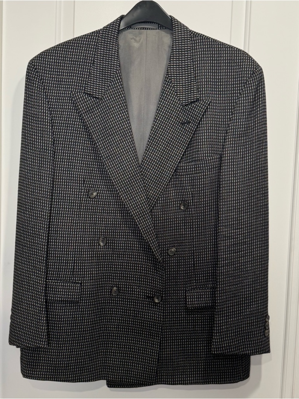 Vintage Provincia- Italian Men's Double-Breasted Dobby Textured Black/Tan Blazer